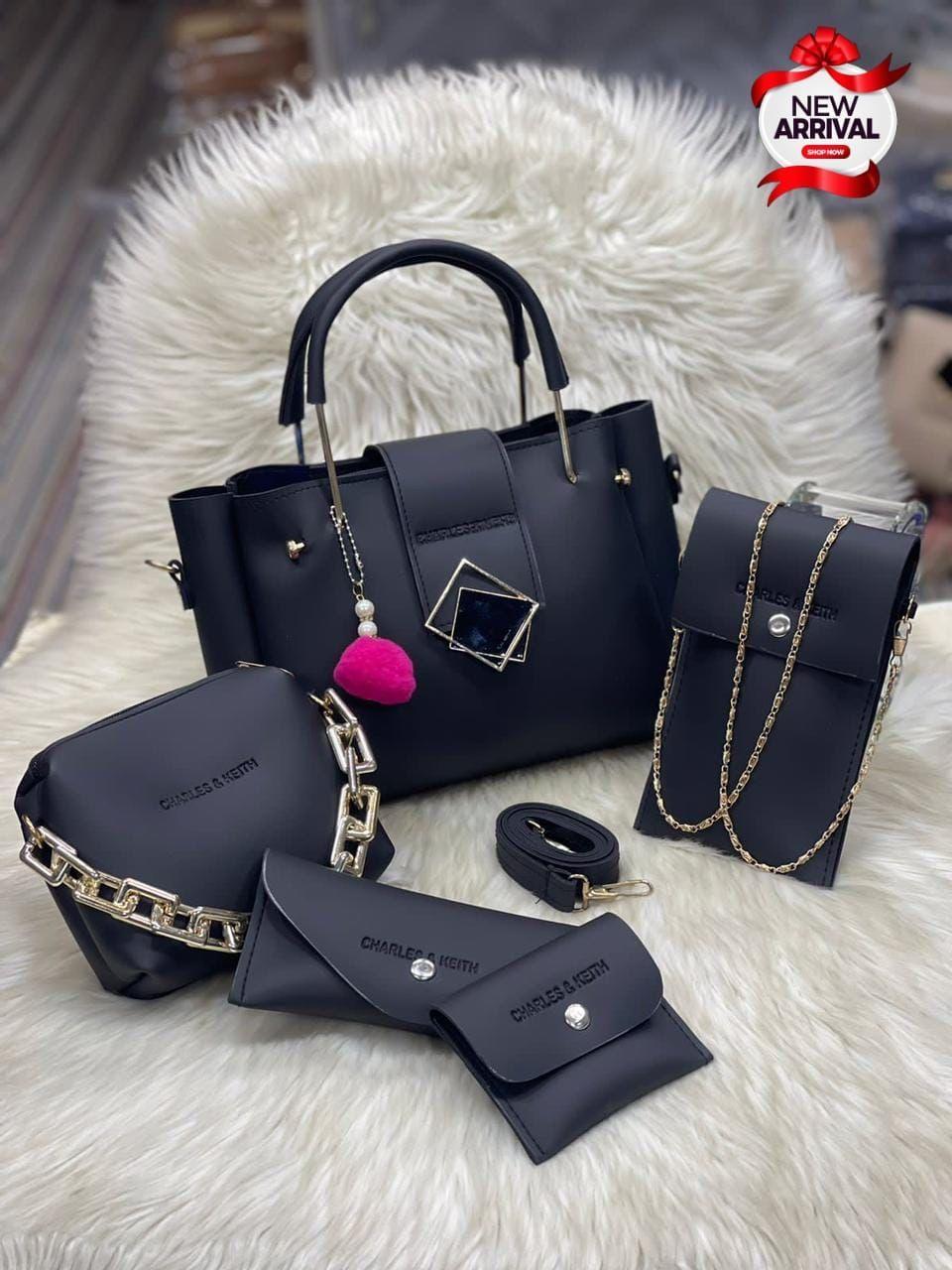 Chic Women's Leatherr Hand Bag set 5 Pcs (Blue)